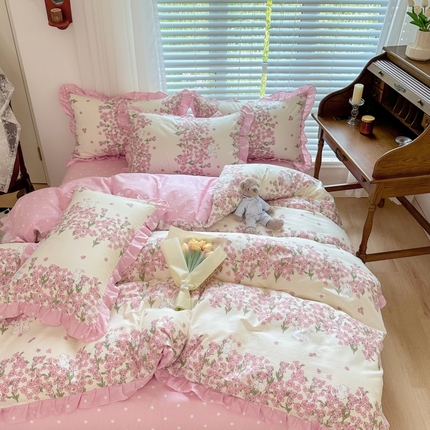 91家纺网 家纺一手货源 找家纺 （总）（买家秀爆款不断货）A类母婴级卡通花卉儿童纯棉全棉床单纯棉全棉床笠全棉纯棉床单全棉纯棉印花花边四件套