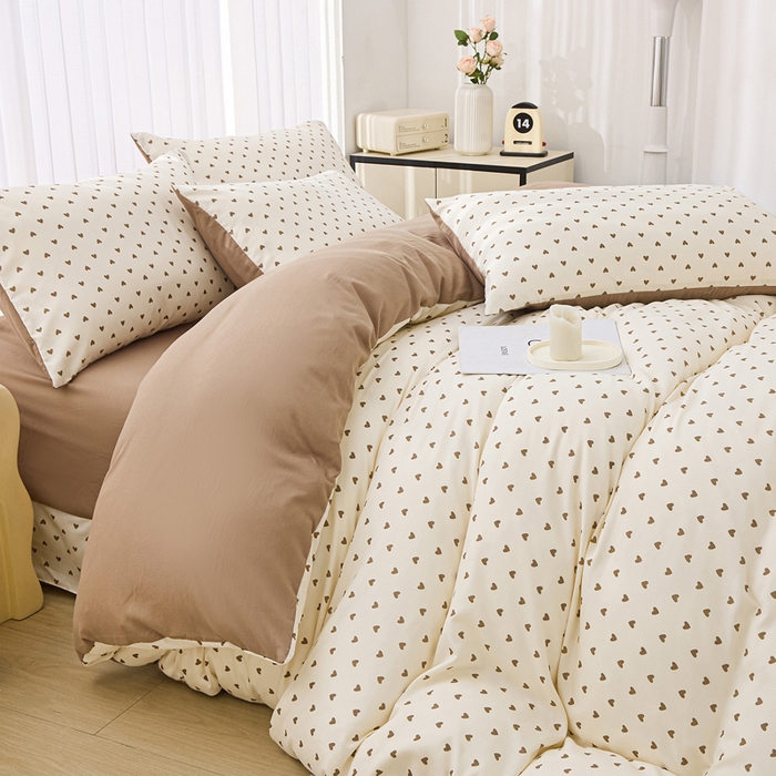 91家纺网 家纺一手货源 找家纺 雅慕家居   2025新款针织棉双层纱四件套 多点爱心