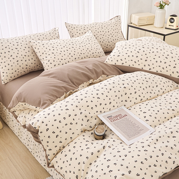 91家纺网 家纺一手货源 找家纺 雅慕家居   2025新款针织棉双层纱四件套 豹纹