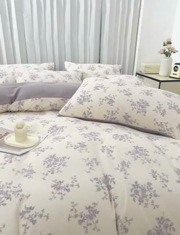 91家纺网 家纺一手货源 找家纺 雅慕家居   2025新款针织棉双层纱四件套 暗香