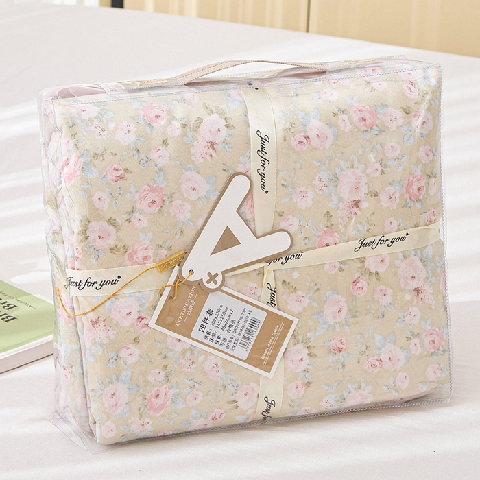 91家纺网 家纺一手货源 找家纺 雅慕家居   2025新款针织棉双层纱四件套 晚安生活