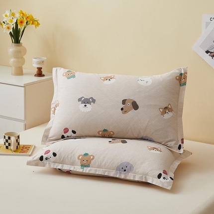  翎盈家纺   2025新款ins风小清新纯棉印花枕套 哈皮犬