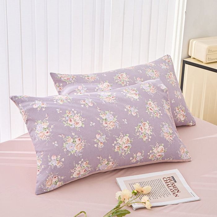 91家纺网 家纺一手货源 找家纺 雅慕家居   2025新款针织棉双层纱四件套 凡尔赛紫