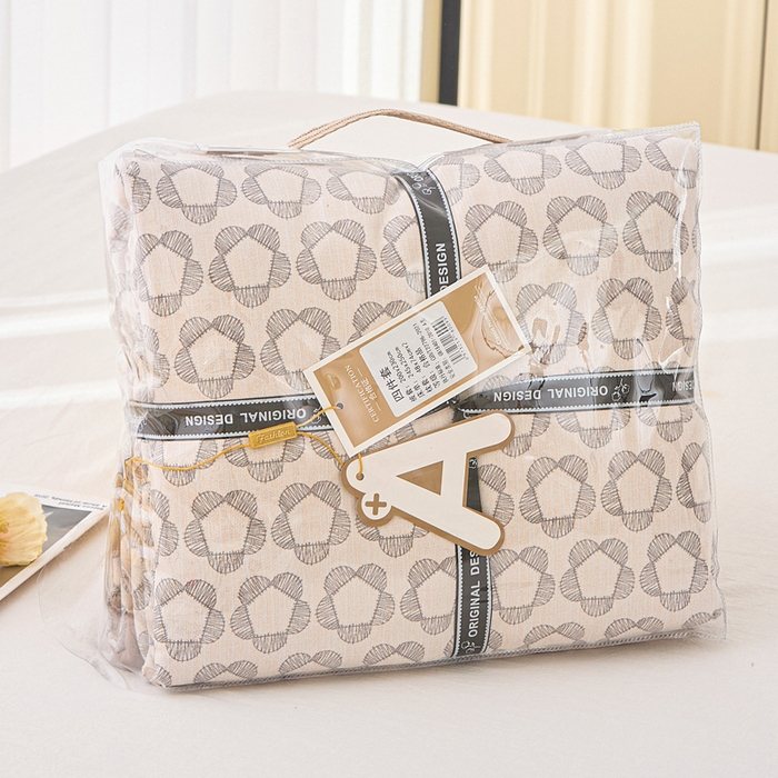 91家纺网 家纺一手货源 找家纺 雅慕家居   2025新款针织棉双层纱四件套 埃菲尔