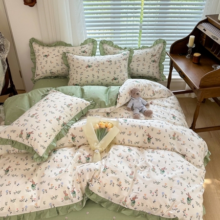 91家纺网 家纺一手货源 找家纺 （买家秀爆款不断货）A类母婴级卡通花卉儿童纯棉全棉床单纯棉全棉床笠全棉纯棉床单全棉纯棉印花花边四件套 多彩小兔花边款