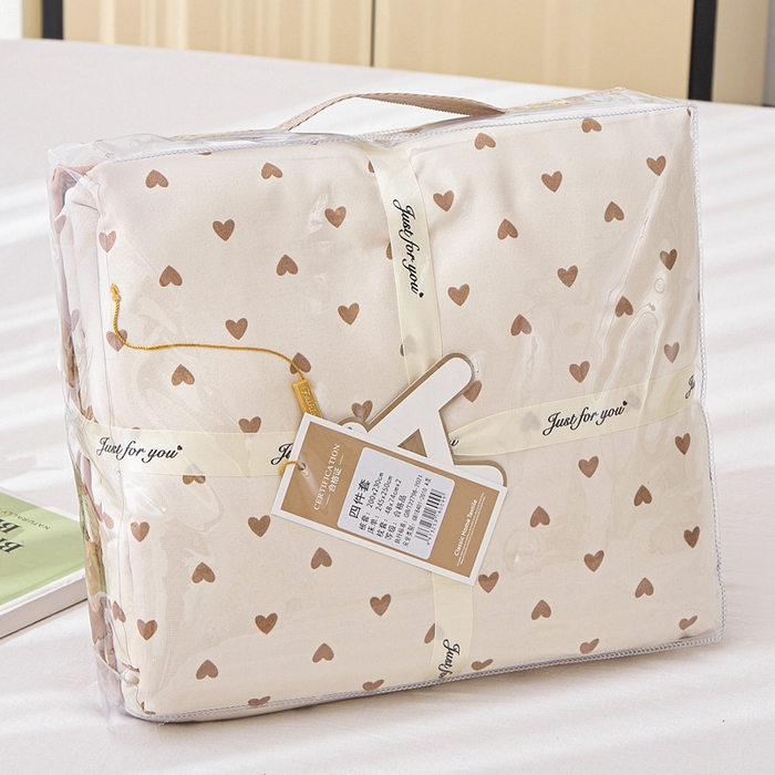 91家纺网 家纺一手货源 找家纺 雅慕家居   2025新款针织棉双层纱四件套 多点爱心