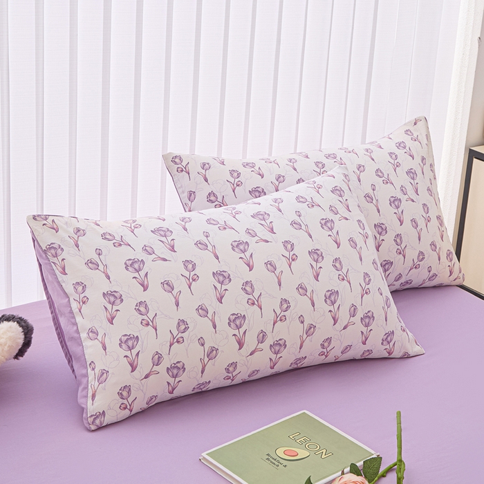 91家纺网 家纺一手货源 找家纺 雅慕家居   2025新款针织棉双层纱四件套 紫色郁金香