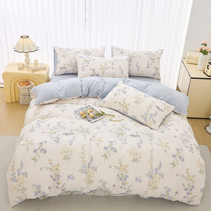 91家纺网 家纺一手货源 找家纺 雅慕家居   2025新款针织棉双层纱四件套 铃兰