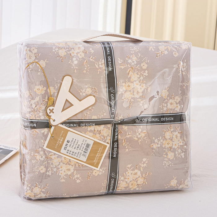 91家纺网 家纺一手货源 找家纺 雅慕家居   2025新款针织棉双层纱四件套 海棠