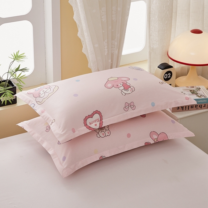 91家纺网 家纺一手货源 找家纺  翎盈家纺   2025新款ins风小清新纯棉印花枕套 可乐贝儿