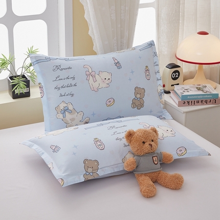 91家纺网 家纺一手货源 找家纺  翎盈家纺   2025新款ins风小清新纯棉印花枕套 奶油阿布-蓝