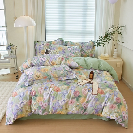 启航家居 2025新款全棉铂金棉数码印花四件套 洛香忆梦绿