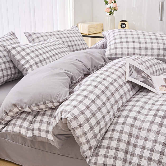 91家纺网 家纺一手货源 找家纺 雅慕家居   2025新款针织棉双层纱四件套 格子