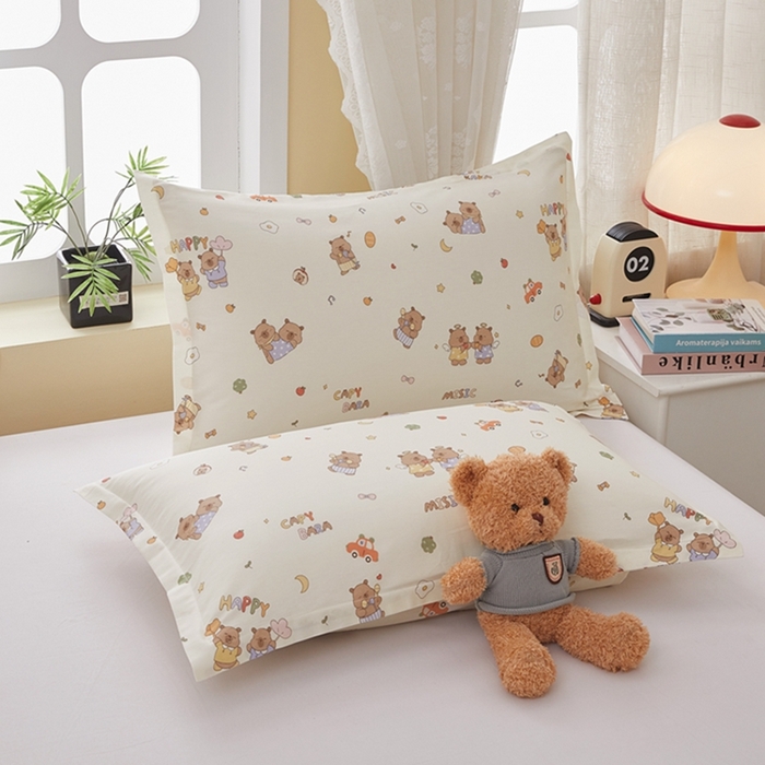 91家纺网 家纺一手货源 找家纺  翎盈家纺   2025新款ins风小清新纯棉印花枕套 音乐卡皮