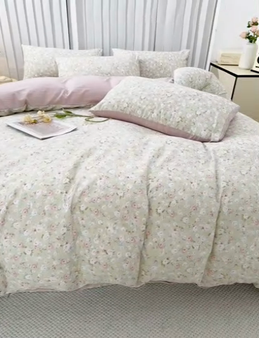 91家纺网 家纺一手货源 找家纺 雅慕家居   2025新款针织棉双层纱四件套 晚安生活