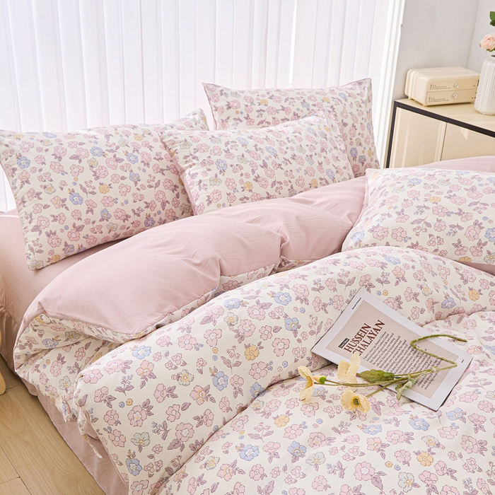 91家纺网 家纺一手货源 找家纺 雅慕家居   2025新款针织棉双层纱四件套 梦幻巴黎