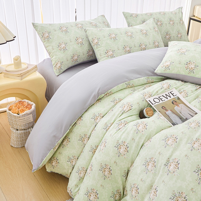 91家纺网 家纺一手货源 找家纺 雅慕家居   2025新款针织棉双层纱四件套 初春