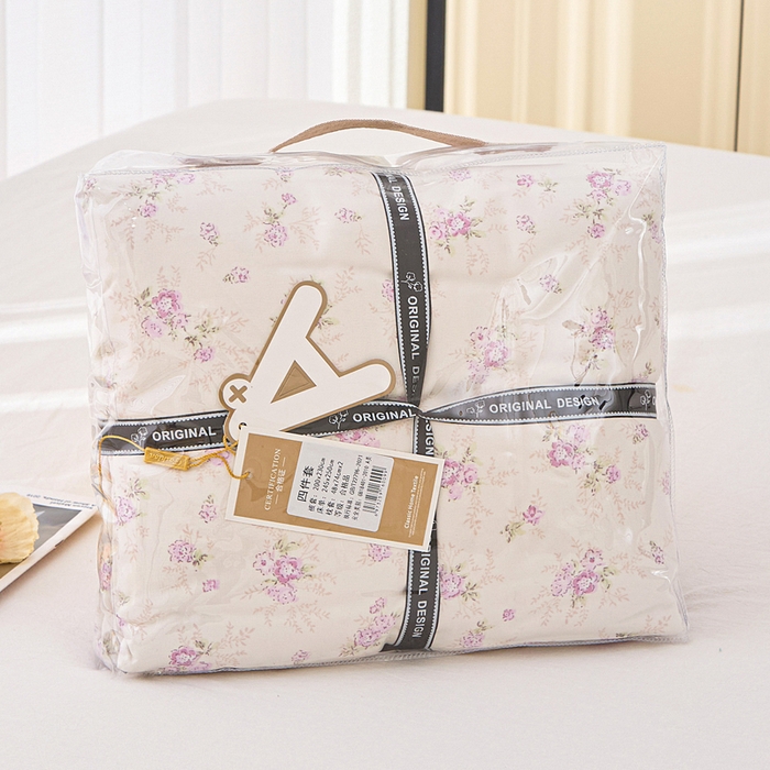 91家纺网 家纺一手货源 找家纺 雅慕家居   2025新款针织棉双层纱四件套 紫曼