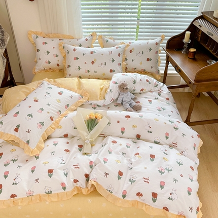 91家纺网 家纺一手货源 找家纺 （总）（买家秀爆款不断货）A类母婴级卡通花卉儿童纯棉全棉床单纯棉全棉床笠全棉纯棉床单全棉纯棉印花花边四件套