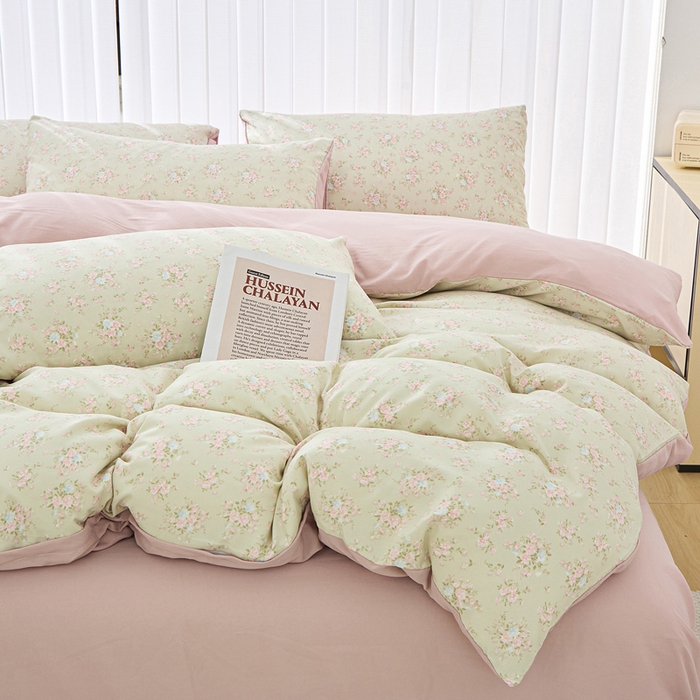 91家纺网 家纺一手货源 找家纺 雅慕家居   2025新款针织棉双层纱四件套 陌上花开