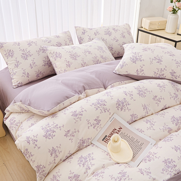 91家纺网 家纺一手货源 找家纺 雅慕家居   2025新款针织棉双层纱四件套 暗香