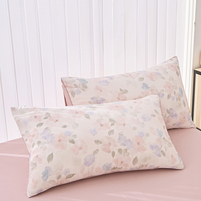 91家纺网 家纺一手货源 找家纺 雅慕家居   2025新款针织棉双层纱四件套 粉色油画