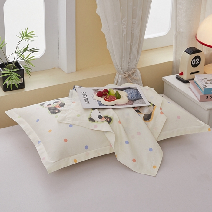 91家纺网 家纺一手货源 找家纺  翎盈家纺   2025新款ins风小清新纯棉印花枕套 布偶熊猫