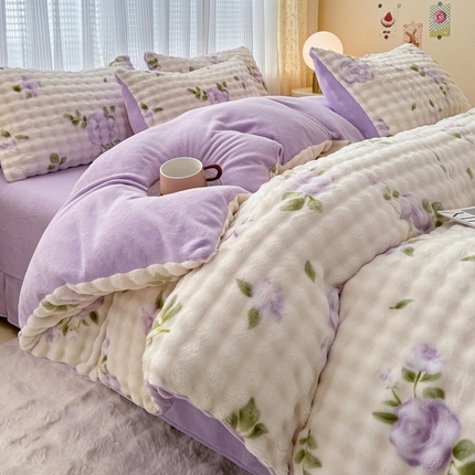 91家纺网 家纺一手货源 找家纺 （总）买家秀 不断货）A类母婴级兔兔绒被套大泡泡牛奶绒被套四件套珊瑚绒被套雪花绒被套兔兔绒牛奶绒被套三件套