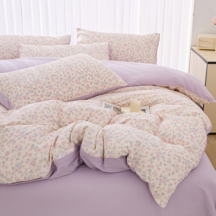 91家纺网 家纺一手货源 找家纺 雅慕家居   2025新款针织棉双层纱四件套 花海