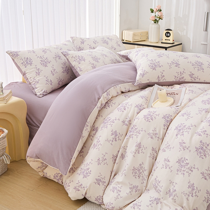 91家纺网 家纺一手货源 找家纺 雅慕家居   2025新款针织棉双层纱四件套 暗香