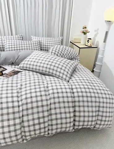 91家纺网 家纺一手货源 找家纺 雅慕家居   2025新款针织棉双层纱四件套 格子