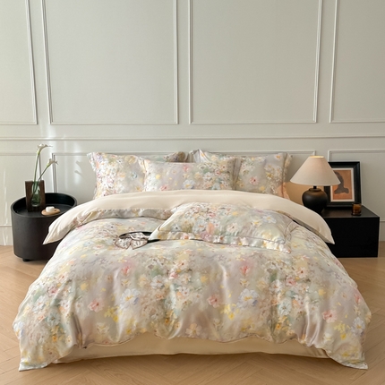 91家纺网 家纺一手货源 找家纺 （总）启航家居 2025春夏新款莱赛尔天丝数码印花四件套