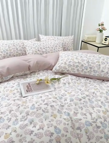 91家纺网 家纺一手货源 找家纺 雅慕家居   2025新款针织棉双层纱四件套 梦幻巴黎