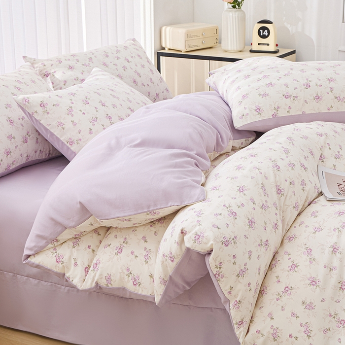 91家纺网 家纺一手货源 找家纺 雅慕家居   2025新款针织棉双层纱四件套 紫曼