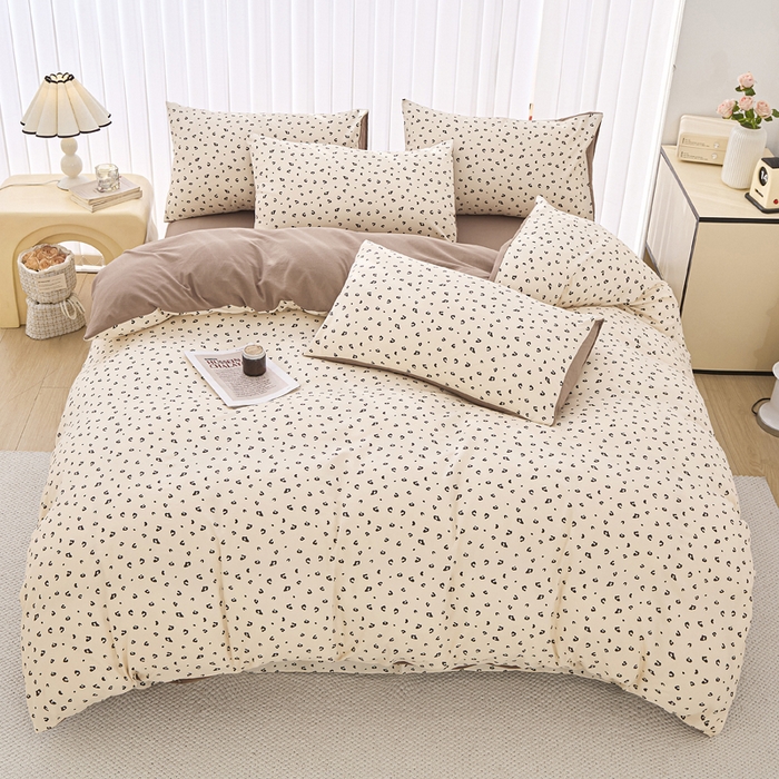 91家纺网 家纺一手货源 找家纺 雅慕家居   2025新款针织棉双层纱四件套 豹纹