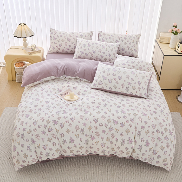 91家纺网 家纺一手货源 找家纺 雅慕家居   2025新款针织棉双层纱四件套 莫奈花园