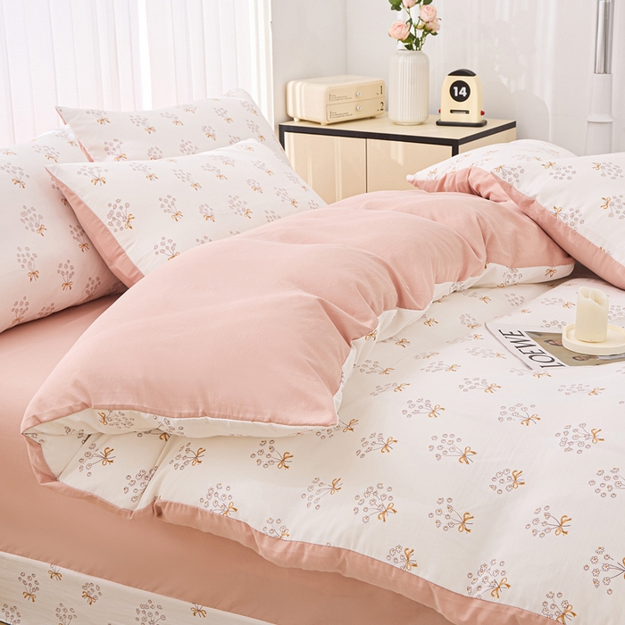 91家纺网 家纺一手货源 找家纺 雅慕家居   2025新款针织棉双层纱四件套 蒲公英