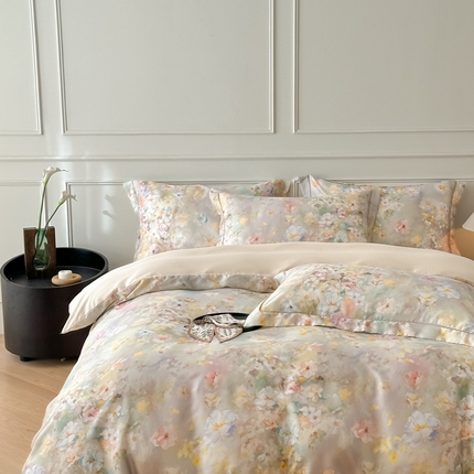 启航家居 2025春夏新款莱赛尔天丝数码印花四件套 紫陌紫