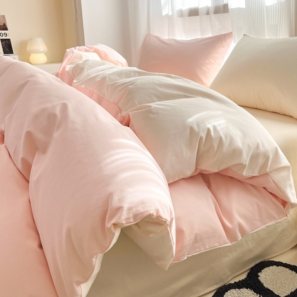 91家纺网 家纺一手货源 找家纺 耀悦家纺 2025新款A类纯棉60支拼色四件套 少女粉-灵动白桃