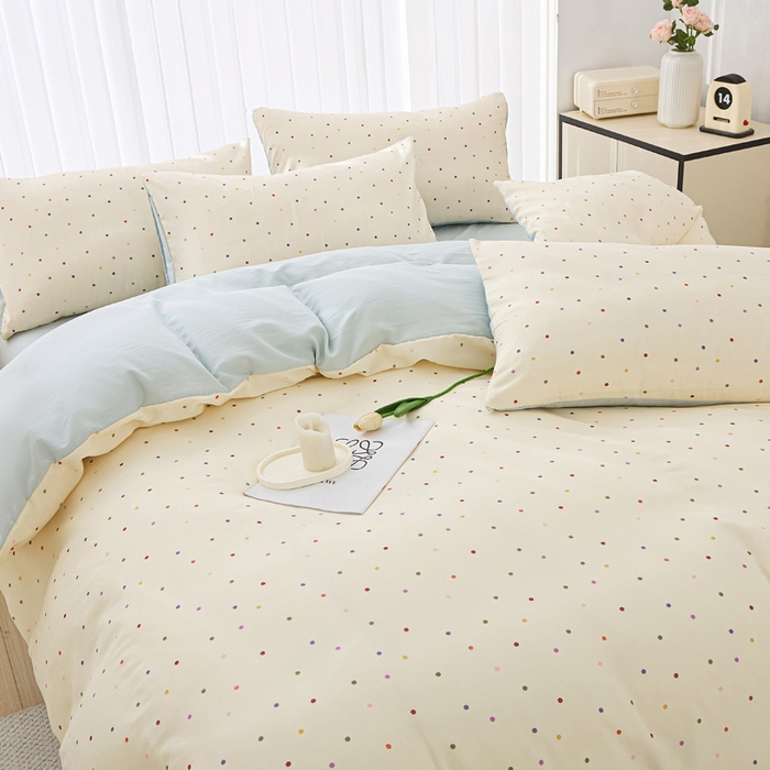 91家纺网 家纺一手货源 找家纺 雅慕家居   2025新款针织棉双层纱四件套 绿波点