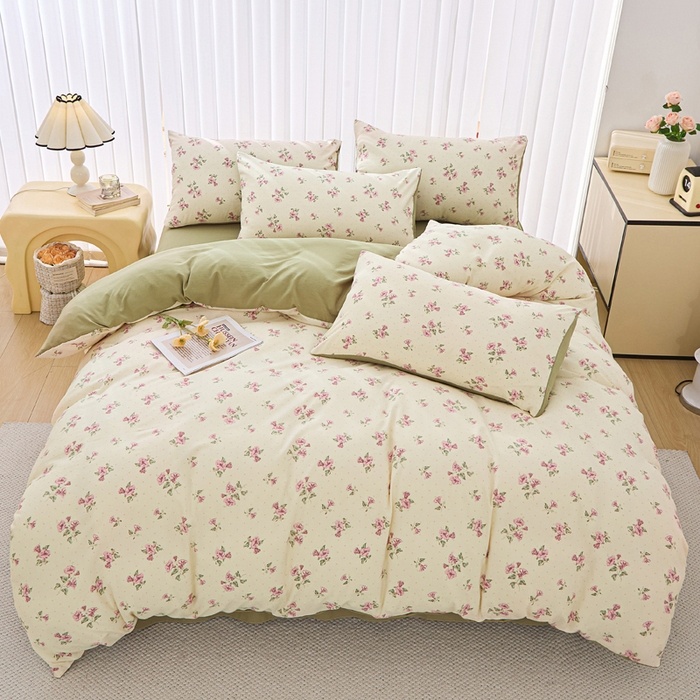 91家纺网 家纺一手货源 找家纺 雅慕家居   2025新款针织棉双层纱四件套 甜蜜蜜