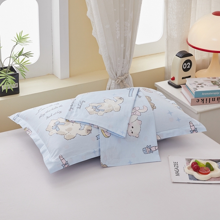 91家纺网 家纺一手货源 找家纺  翎盈家纺   2025新款ins风小清新纯棉印花枕套 奶油阿布-蓝