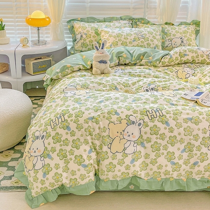 91家纺网 家纺一手货源 找家纺 （总）（买家秀爆款不断货）A类母婴级卡通花卉儿童纯棉全棉床单纯棉全棉床笠全棉纯棉床单全棉纯棉印花花边四件套