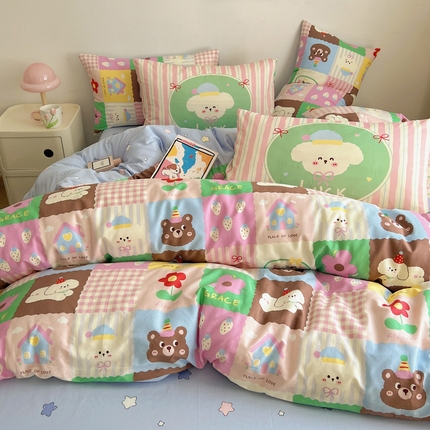 桃喜 2025春夏新款全棉卡通混搭13070系列四件套 格子小狗