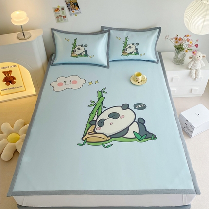 邵依  2025新款数码印花烫光冰丝席凉席子藤席 绿竹熊猫