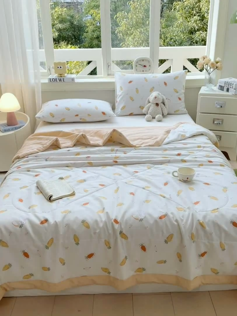 91家纺网 家纺一手货源 找家纺 憨豆家纺 2025新款双面全棉夏被可机洗小清新纯棉夏被薄被芯空调被子夏凉被 胡萝卜