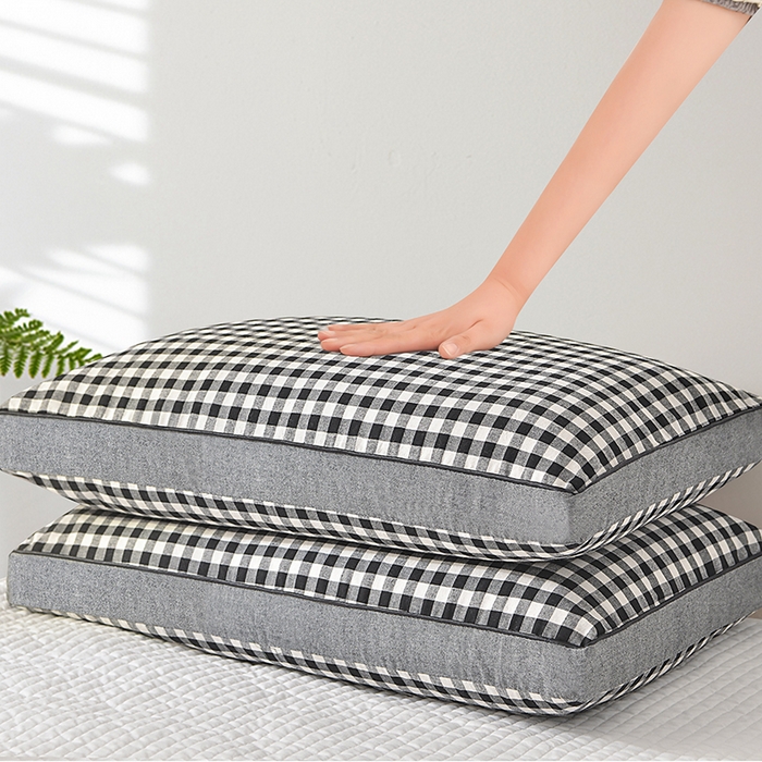 91家纺网 家纺一手货源 找家纺 纽乐家纺 2025新款水洗棉全荞麦枕枕头枕芯 黑格子40*70