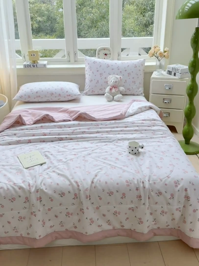 91家纺网 家纺一手货源 找家纺 憨豆家纺 2025新款双面全棉夏被可机洗小清新纯棉夏被薄被芯空调被子夏凉被 春色满园