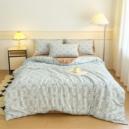 悦织湾家纺 2025新款A类针织双层纱小清新印花四件套学生宿舍轻奢时尚三件套床上用品四件套 铃兰花海