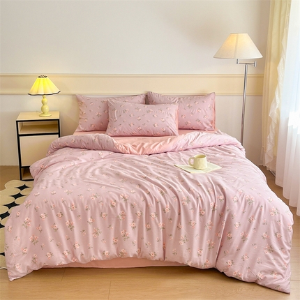 悦织湾家纺 2025新款A类针织双层纱小清新印花四件套学生宿舍轻奢时尚三件套床上用品四件套 倾慕